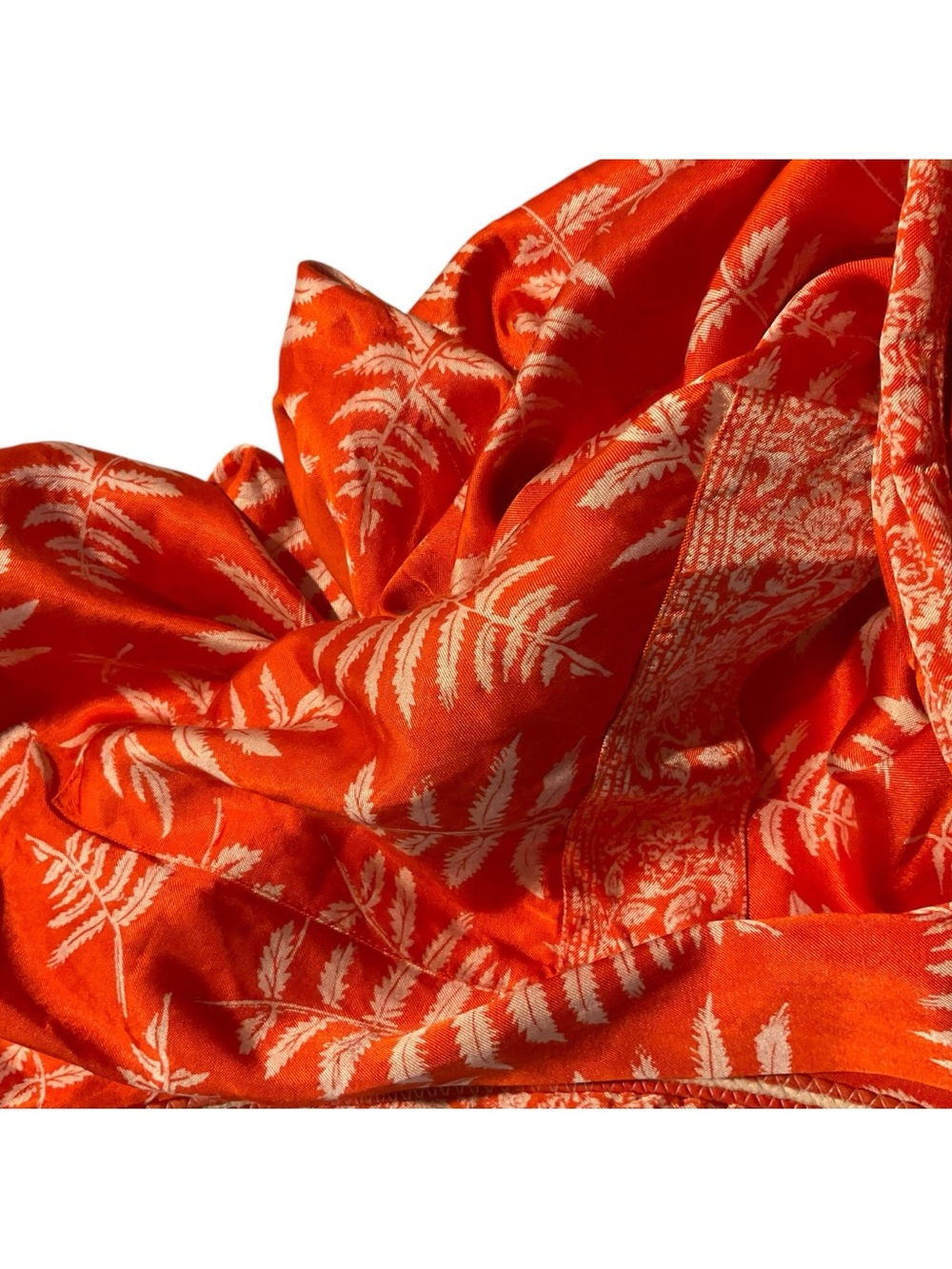 Zara Red Satin Floral-Leaf Kimono Robe with Tie Belt - Picture 9 of 16